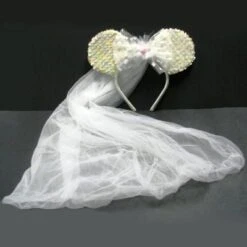 Disney Hat - Minnie Wedding Bridal Veil - Sequin Mickey Mouse Ears