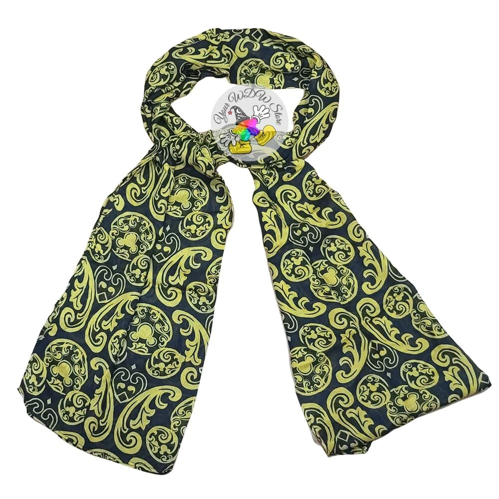 Disney Scarf - Mickey Icons - Black And Gold Filigree 1 Disney Scarf - Mickey Icons - Black And Gold Filigree