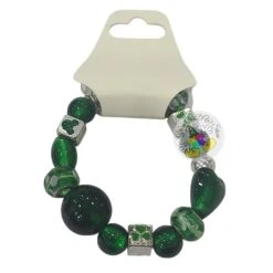 Disney Bracelet - St. Patrick Day Irish Clover Glass Beads W/ Mickey Icon