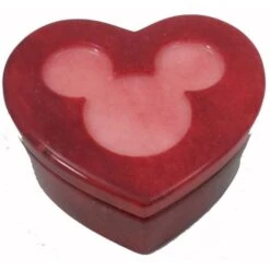 Disney Trinket Box - Handcarved Alabaster Heart W/ Mickey Icon -Dark Red