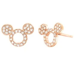 Disney Crislu Earrings - Mickey Icon Silhouette Studs - Gold
