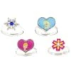 Disney Ring Set Of 4 - Frozen Anna, Elsa, Snowflake, Flower