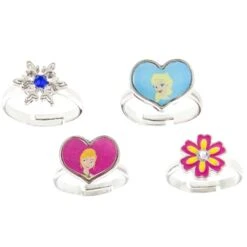 Disney Ring Set Of 4 - Frozen Anna, Elsa, Snowflake, Flower