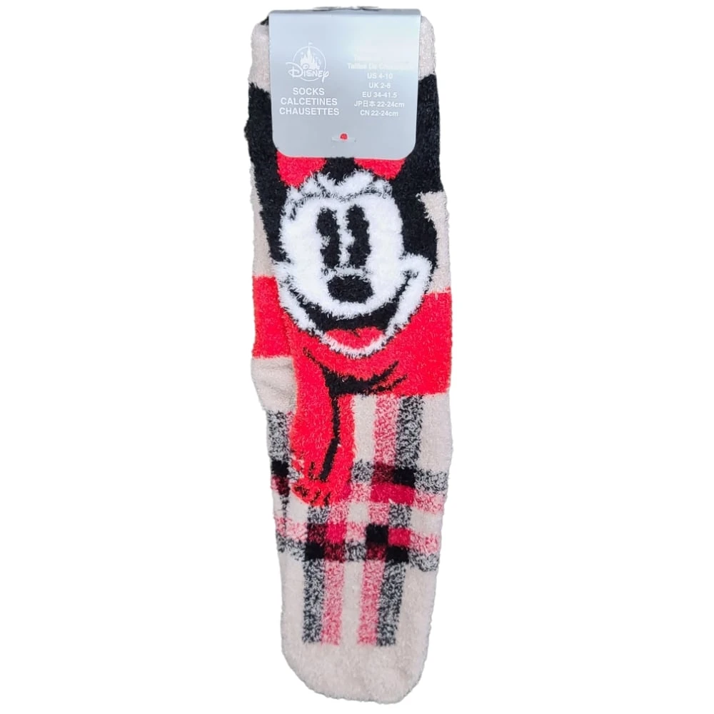 Disney Adult Socks - Fuzzy Cream Plaid Holiday Minnie Mouse 1 Disney Adult Socks - Fuzzy Cream Plaid Holiday Minnie Mouse